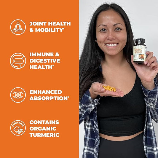 Turmeric Supplement - Turmeric Curcumin Supplement. 1200mg Turmeric Powder Organic & Bioperine Joint Support Supplement. 95% Curcuminoids. Organic Turmeric Curcumin with Black Pepper - 60 Tumeric Caps