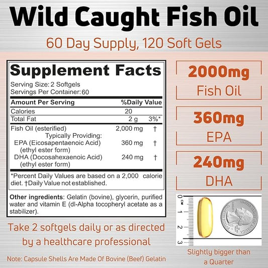 Fish Oil 2000mg 3 Fish 120 Softgels 60 Servings