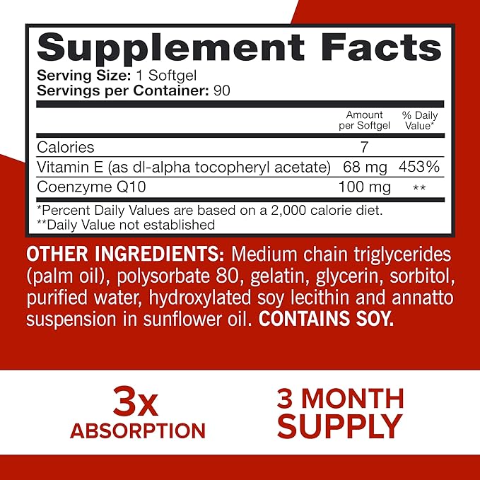 Qunol Ultra CoQ10 100mg Softgels- 3x Q10 Vitamins 3 Month 90 Count