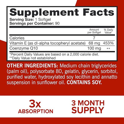 Qunol Ultra CoQ10 100mg Softgels- 3x Q10 Vitamins 3 Month 90 Count