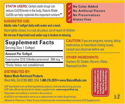 Nature Made CoQ10 200 mg, Dietary 100 Softgels, 100 Day