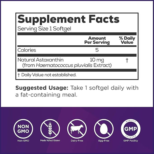 Natural Astaxanthin Eye Vitamin 10mg 90 Times 3rd Party 60 Softgels