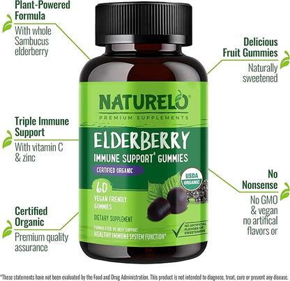 NATURELO Elderberry Gummies – Immune Support 60ct