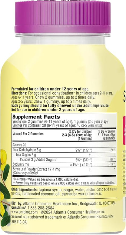 Senokot Kids Mixed Berry Laxative Gummies 2+, Senna 40 ct