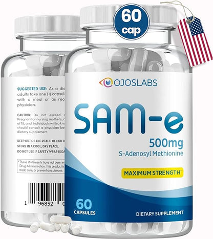Sam-e 500mg Methionine supplement for Liver, Joint, Brain and Mood support, High Absorption Sam e supplement (S Adenosyl Methionine), Vegan, Gluten Free,Non-GMO, 60 Sam e Capsule, Made in USA