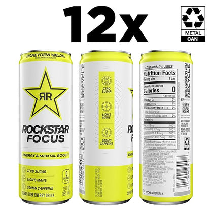 Rockstar Focus, Honeydew Melon, 12 Fl Oz Cans (Pack of 12)