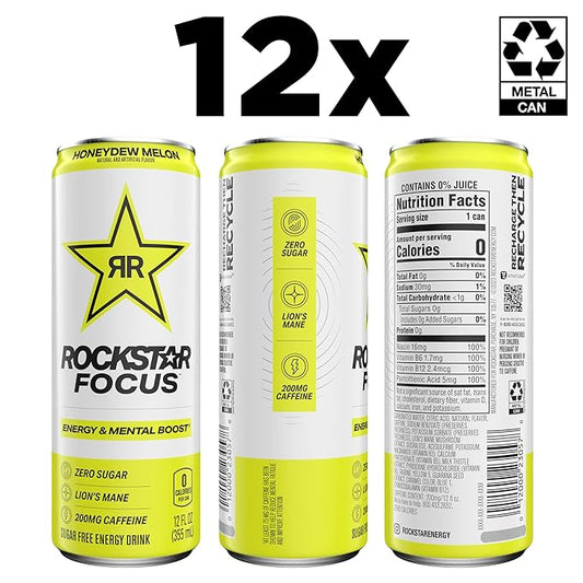 Rockstar Focus, Honeydew Melon, 12 Fl Oz Cans (Pack of 12)