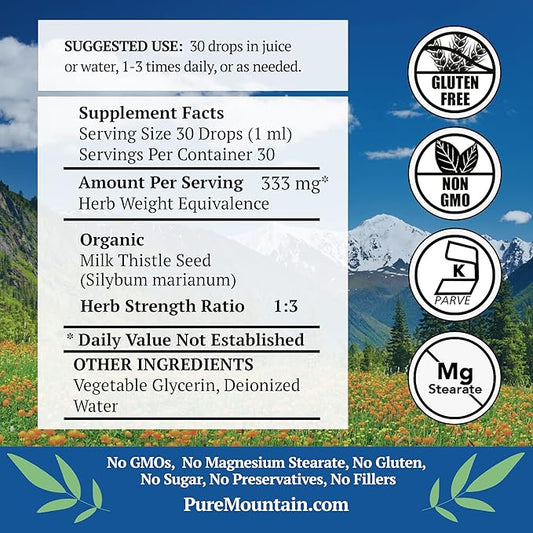 Pure Mountain Botanicals Milk Thistle Extract 333mg Organic 1 Fl