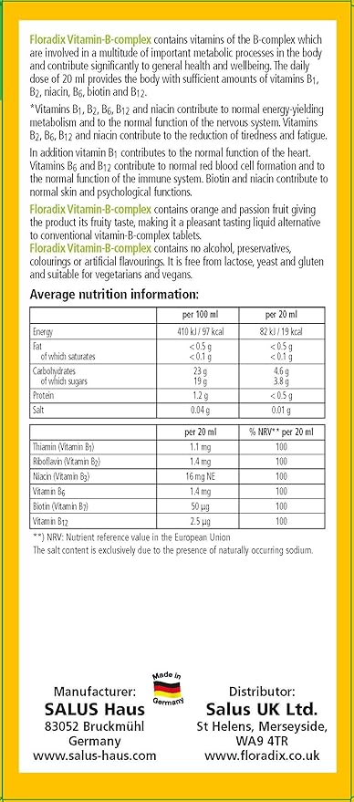Floradix Vitamin B Complex Liquid Formula, 250 ml