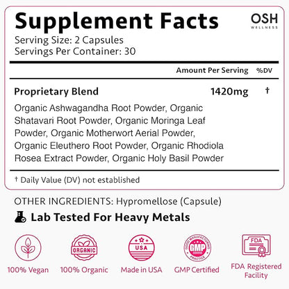 Ayurvedic Hormone Balance for Women | Cortisol Manager | Regulates Estrogen | Ashwagandha, Rhodiola, & Shatavari | Mood, Energy, & Sleep Support | Stress Relief | Made in USA | 60 Ct. - OSH Wellness