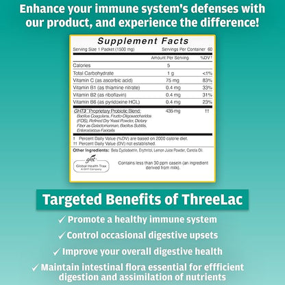 Threelac Probiotic Dietary Supplement, Natural Lemon 60 .053-Ounce .053-Ounce Packets