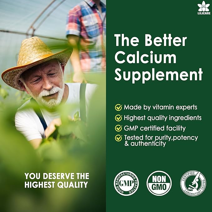 Plant Based Calcium Supplement 600mg D3 K2, K2, Zinc 2:1 Ratio, 70+ Trace 60 Counts