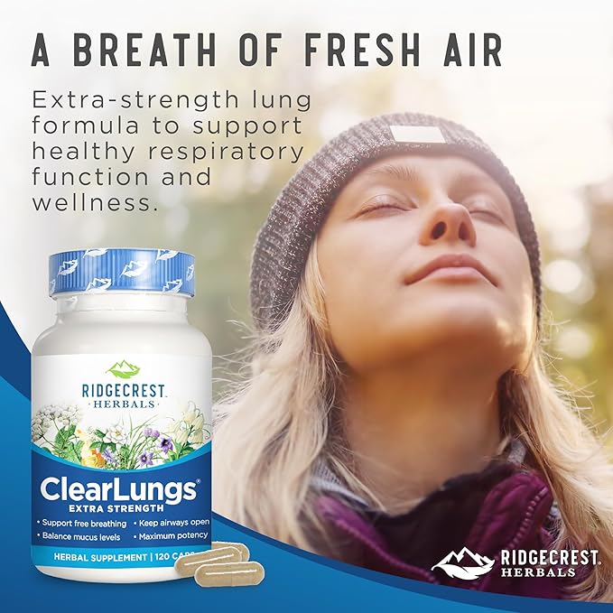 Ridgecrest Herbals ClearLungs Extra Strength, Natural (120 Caps, 60 Serv)