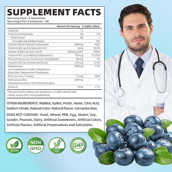 Calcium Magnesium Zinc Gummies for Women, 600 mg D3,B6,B12 for 120 Gummies