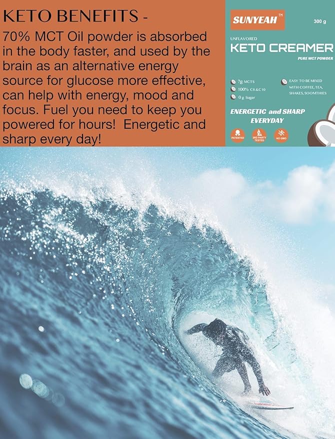 SUNYEAH MCT Powder- MCT Oil Powder, 600 g, KETO Coffee Creamer, Pure C8 C10, No-Sugar, From coconut, Excellent in Coffee, Tea, Water, Shakes, Smoothies, Unflavoured, No-GMO (2)