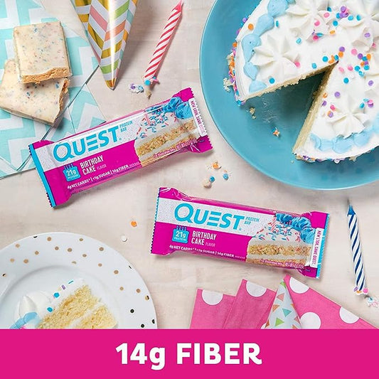 Quest Nutrition Birthday Cake Protein Bars, High Protein, Low Carb, Gluten Free, Keto Friendly, 12 Count