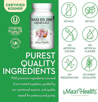 Kosher Vitamin D3 2000IU - Highly Absorbable Vitamin D Supplements for Healthy Immune Response, Calcium Absorption, Teeth & Bone Health - Vit D3 Vitamin 2000 IU - Vitamin D 3 - 180 Liquid Gels