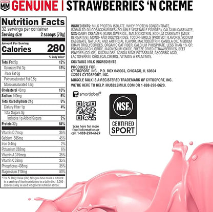 Muscle Milk Genuine Protein Powder, Strawberries 32g Protein, 4.94 Pound