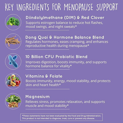 Menopause Supplements for Women – DIM + Probiotics | Estrogen Metabolism & Hormone Balance Support | Perimenopause Relief | Hot Flashes, Mood Swings & Night Sweats | Magnesium Oxide, Dong Quai | 60 Ct