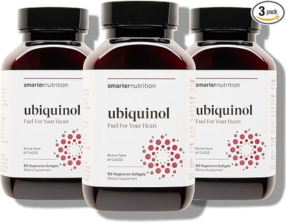 Smarter Nutrition CoQ10 Ubiquinol - Vegetarian CoQ10 for Heart Health Support - Enhanced Absorption with Omega 3 Ahiflower Oil - Soy Free, Non-GMO, Vegetarian Softgels - 3 Pack, 90 Servings