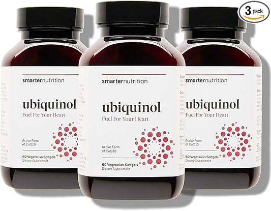 Smarter Nutrition CoQ10 Ubiquinol - Vegetarian CoQ10 for Heart Health Support - Enhanced Absorption with Omega 3 Ahiflower Oil - Soy Free, Non-GMO, Vegetarian Softgels - 3 Pack, 90 Servings