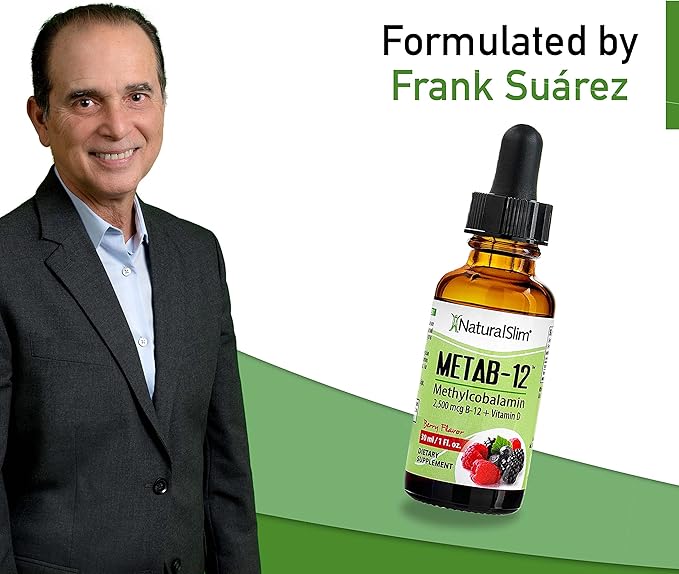 NaturalSlim Metab-12 - Liquid Vitamin B12 Sublingual Supplement 2500 mcg with Vitamin D3 Oral Drops - Methylcobalamin B12 for Metabolism & Energy Booster - Berry Flavor Gluten Free - 1 fl oz
