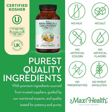 Maxi Health Omega 3 Supplement Omega-3 Fish D3 - 90 Softgels