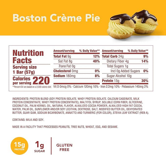think! Protein Bars, High Protein Snacks, Gluten Free, Kosher Friendly, Sweet Treat, Boston Creme Pie, 10 Count