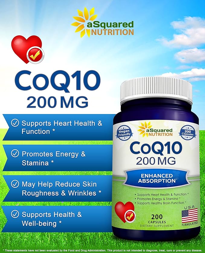 aSquared Nutrition CoQ10 (200 Capsules and 200mg) Q-10 Powder Q10 Vitamin, 10 Alernative