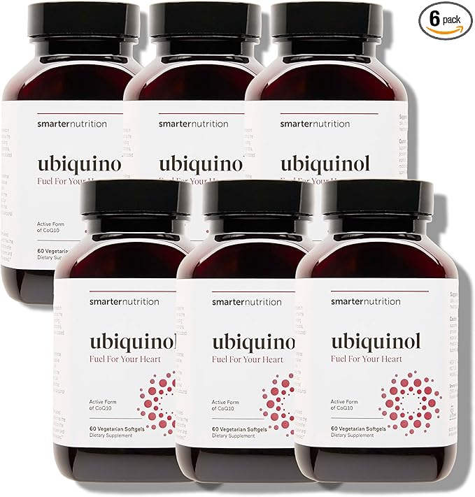 Smarter Nutrition CoQ10 Ubiquinol - Vegetarian CoQ10 for Heart Health Support - Enhanced Absorption with Omega 3 Ahiflower Oil - Soy Free, Non-GMO, Vegetarian Softgels - 6 Pack, 180 Servings