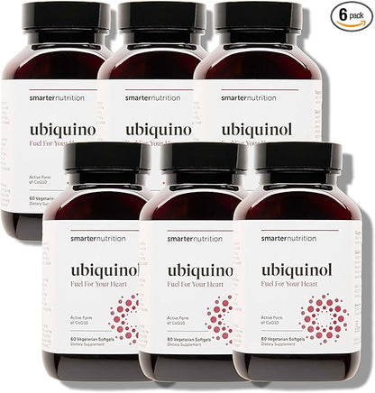 Smarter Nutrition CoQ10 Ubiquinol - Vegetarian CoQ10 for Heart Health Support - Enhanced Absorption with Omega 3 Ahiflower Oil - Soy Free, Non-GMO, Vegetarian Softgels - 6 Pack, 180 Servings