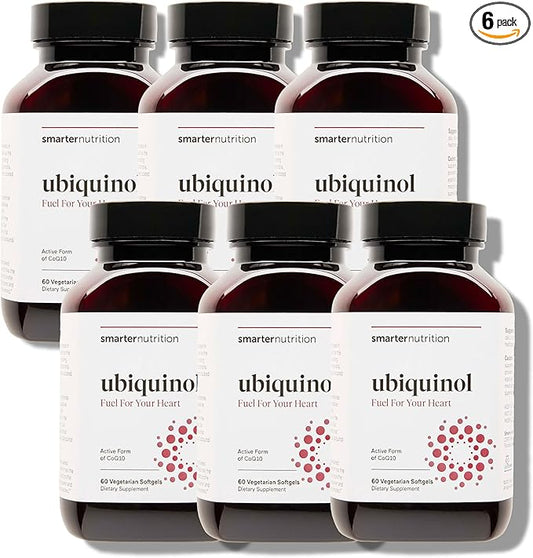 Smarter Nutrition CoQ10 Ubiquinol - Vegetarian CoQ10 for Heart Health Support - Enhanced Absorption with Omega 3 Ahiflower Oil - Soy Free, Non-GMO, Vegetarian Softgels - 6 Pack, 180 Servings