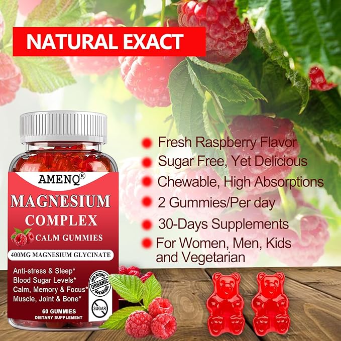 Organic Magnesium Glycinate 400mg Gummies,10-in-1 Magnesium D3 Plus 120-Ct