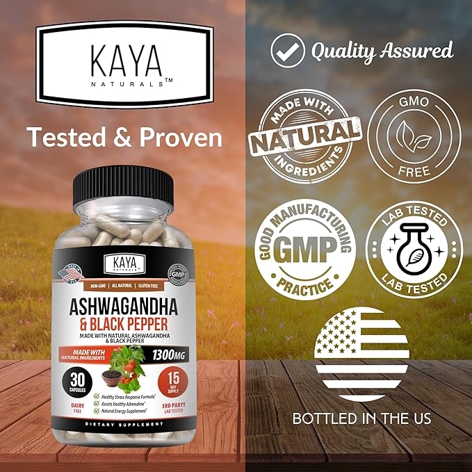 Kaya Naturals Organic Ashwagandha Root 1300mg Adaptogen