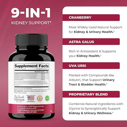Sandhu's Kidney Cleanse Detox & Support Supplement for Men and Women | with Cranberry Extract | Helps Support Kidney & Urinary Tract Health | 60 Vegetarian Capsules (Pack of 3)