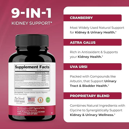 Sandhu's Kidney Cleanse Detox & Support Supplement for Men and Women | with Cranberry Extract | Helps Support Kidney & Urinary Tract Health | 60 Vegetarian Capsules (Pack of 3)