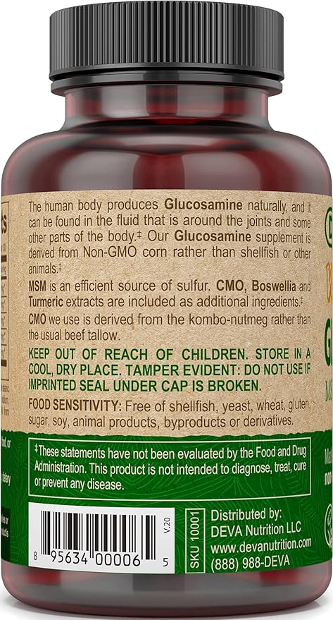 DEVA Vegan Glucosamine MSM & CMO, CMO, Turmeric Extract, Boswellia Extract with Non Animal Ingredients, 90 Tablets