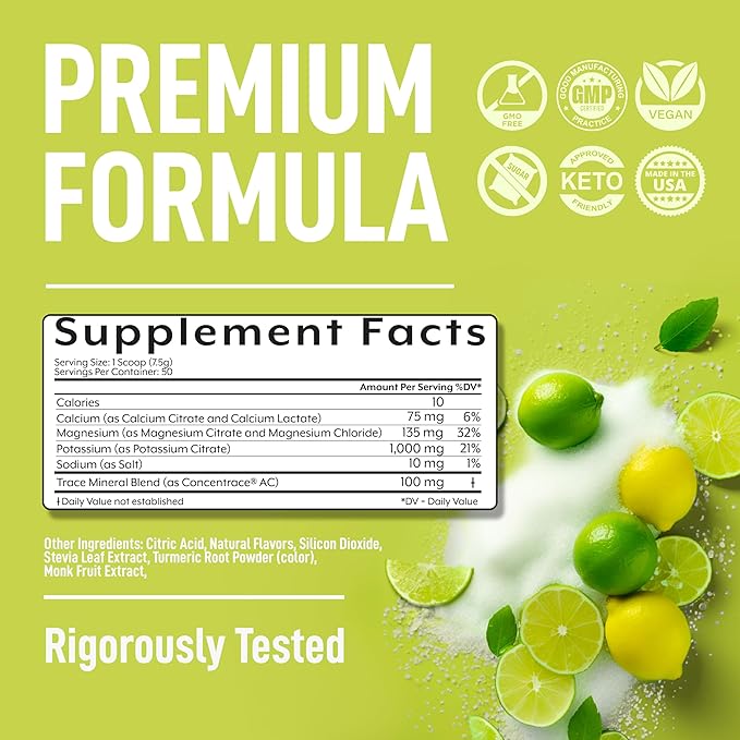 Keppi Keto Electrolytes Powder No Sugar - Zero Carbs - Made in USA - Advanced Hydration, Performance & Recovery - Delicious Lemon Lime Flavor - Mixes Easily No Clumps