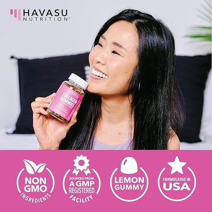 Collagen Gummies for Women and Men - 2500mcg Biotin, Zinc, Vitamin C & E for Promote Hair, Skin & Nail Health - GLP-1 Nutritional Support - Pectin-Based, Non-GMO, Lemon Flavor, 1-Month Supply
