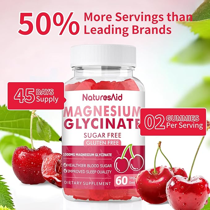 Magnesium Glycinate Gummies 1000mg B6, CoQ10 CoQ10 for 120 Cherry -2 Pack