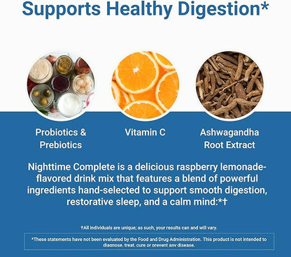 ACTIVATEDYOU Nighttime Complete Daily Wellness Drink- Smooth Digestion, Gut Health, Calmness w/Prebiotics, Probiotics, 12 Billion CFU & Ashwagandha for Sleep Support, 30 Servings (Raspberry Lemonade)