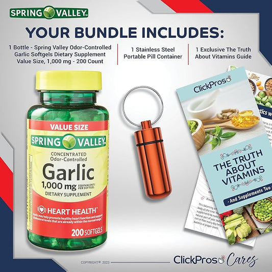 Spring Valley Odor-Controlled Garlic Softgels Dietary 1,000 mg 200 Count (3 Items)!