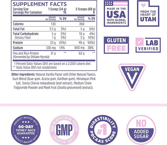 Zhou Nutrition Plant Based Vegan Protein 21g Protein, 16 Servings