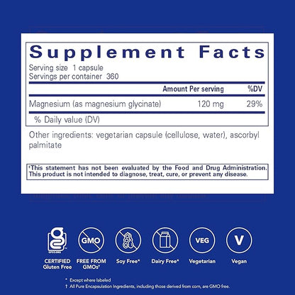 Pure Encapsulations Magnesium (Glycinate) - Supplement to Support Stress Relief, Sleep, Heart Health, Nerves, Muscles, and Metabolism* - with Magnesium Glycinate - 360 Capsules