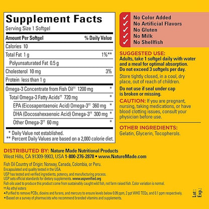 Nature Made Omega 3 Fish Oil 1200 mg, 3 Fish 3 Supplement 100 Softgels