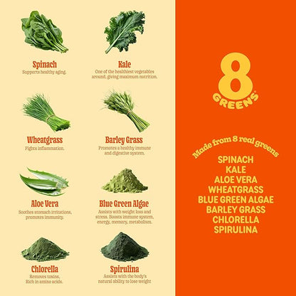 8Greens Fiber Super Greens Gummies | Fiber, Gut Health, Metabolism. Digestive Health, Boost Immune System & Digestive Health with 8 Real Greens - Non-GMO Formula, Gummy, Tangerine Flavor, 50 Count