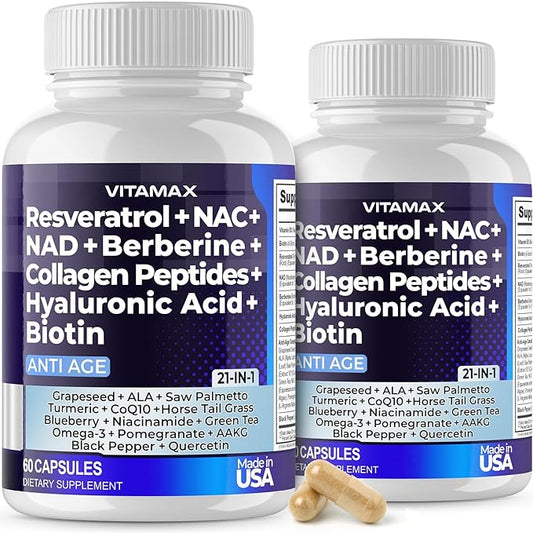 Vitamax Resveratrol NAD+ Berberine Hyaluronic Acid 21-in-1 Women 120 Count