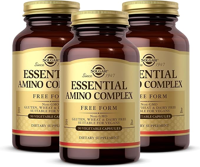 SOLGAR Essential Amino Complex - 90 Vegetable Capsules, Pack of 3 - Non-GMO, Vegan, Gluten Free, Dairy Free, Kosher - 270 Total Servings