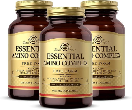 SOLGAR Essential Amino Complex - 90 Vegetable Capsules, Pack of 3 - Non-GMO, Vegan, Gluten Free, Dairy Free, Kosher - 270 Total Servings