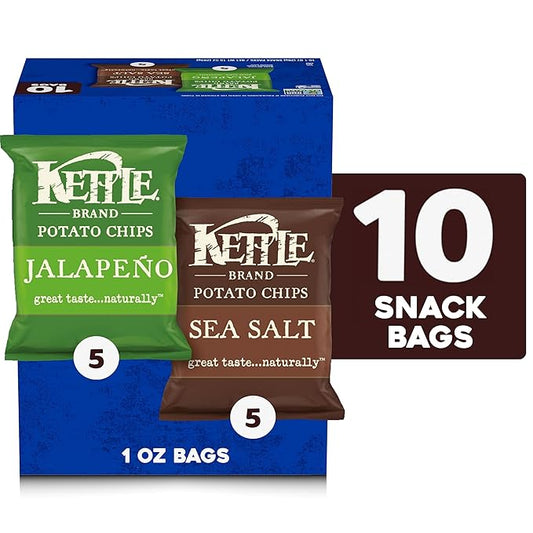 Kettle Brand Potato Chips, Variety Pack of Sea Salt and Jalapeño, 1 Oz, 10 Ct